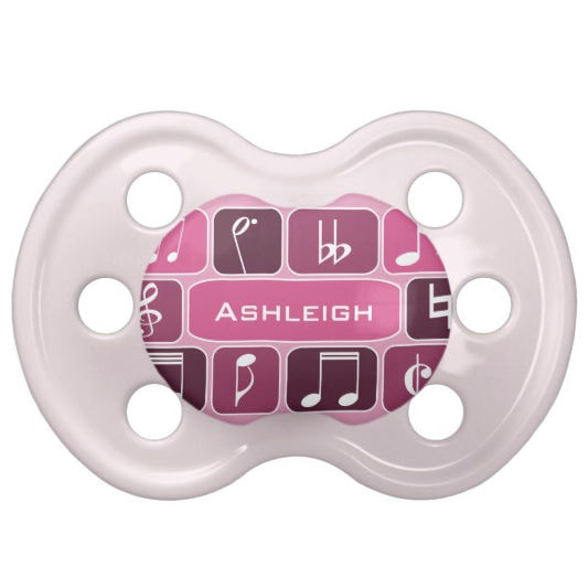 Modern Girly Geometric Music Notes Dark Pink With Name Pacifier