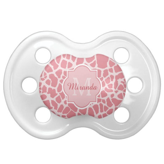 Lovely Strawberry Ice Pink Giraffe Pattern With Monogram and Name Pacifier