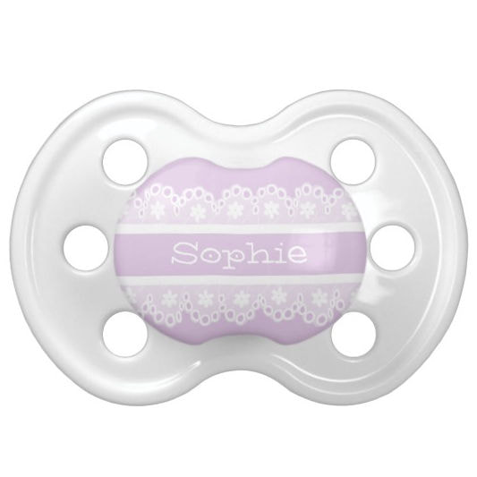 Girly Lavender and White Eyelet Lace Personalized With Name Pacifier