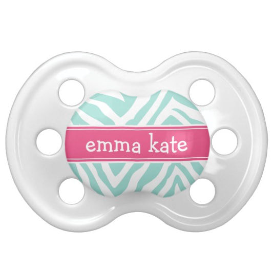 Mint Zebra Stripes With Hot Pink Stripe For Girly Baby Name Pacifier