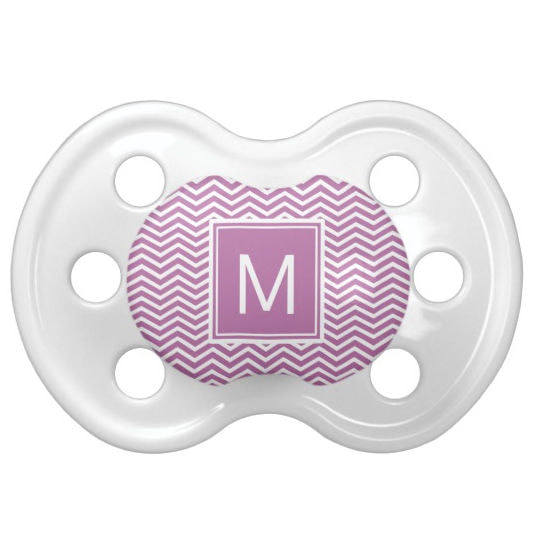 Modern Bodacious Purple and White Chevrons With Monogram Pacifier