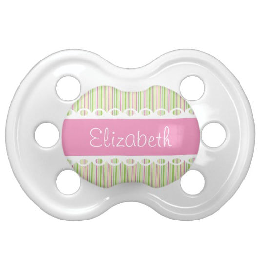 Stylish Custom Eyelet Ribbons and Lace Variegated Green Stripes Pacifier