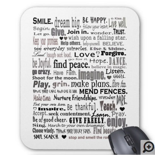 Modern Inspire Word Art Collage Black and White Typography Mouse Pad